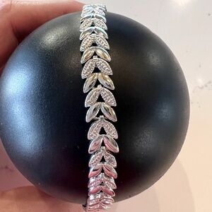 Sterling silver and diamond leaf bracelet